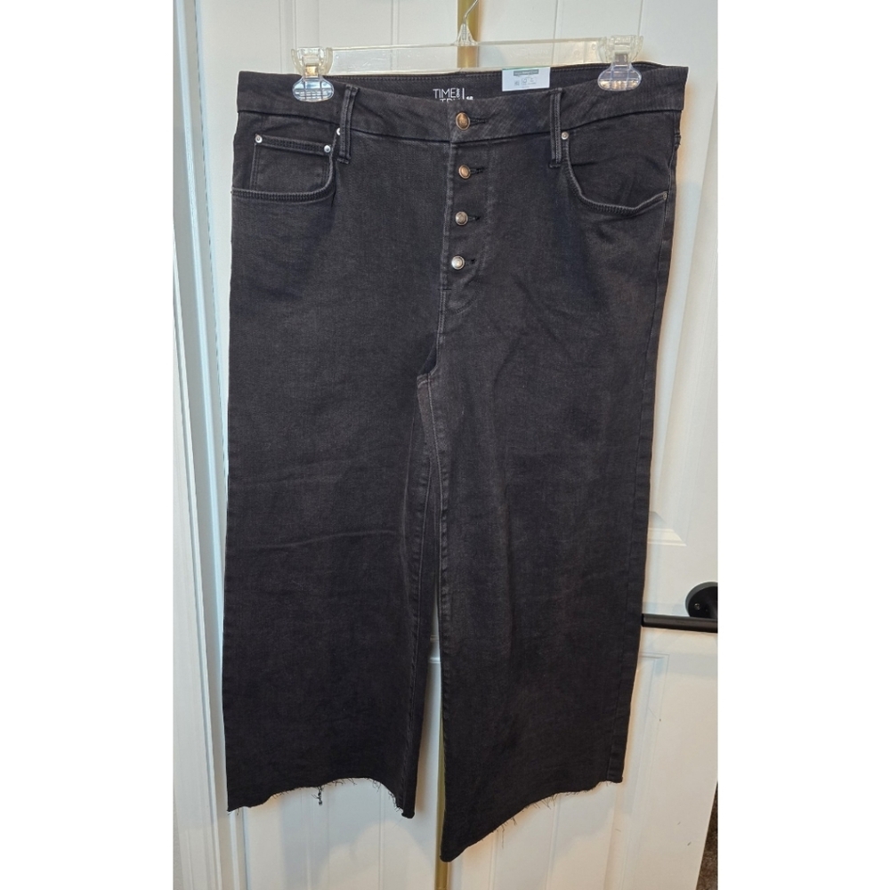 Womens Black Wash High Rise Crop 16 Jeans New Button Fly